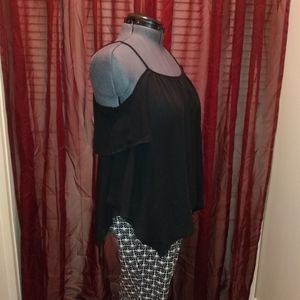 🔥Sienna Sky Black Chiffon Cold Shoulder Blouse With Adjustable Straps Women's M